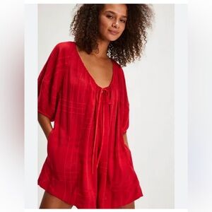 Free People Bop Around Stripe Romper, XS, Vibrant Red, NWOT